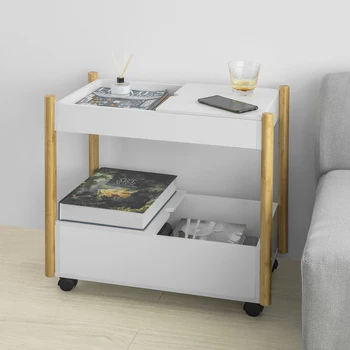 

SoBuy 2 Tiers Serving Trolley Storage Shelf Side End Table on Wheels,FKW92-WN