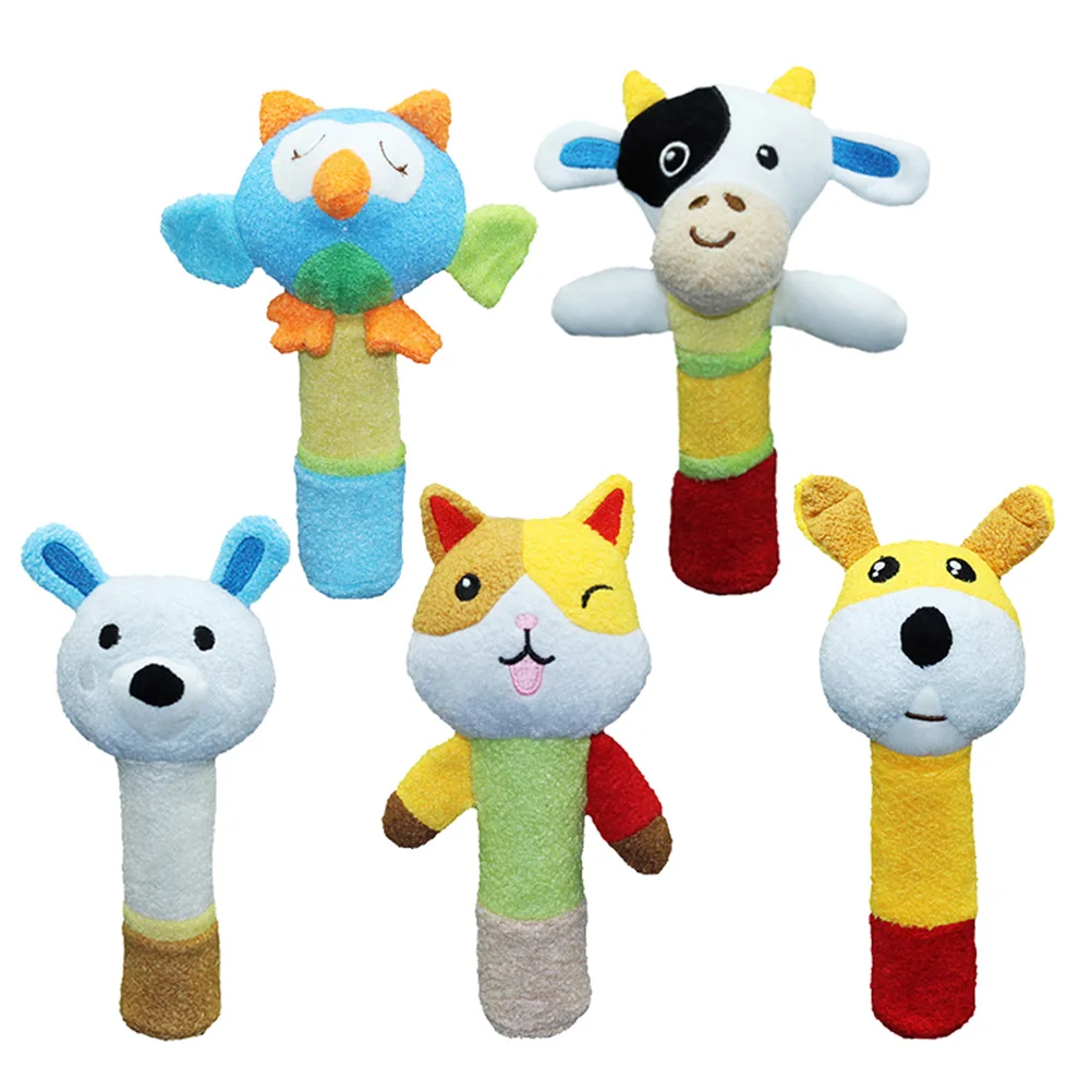 1PC Infant Rattle Animal Cartoon Soft Dolls Rattle Plaything Stick Owl Shape Doll Hand-bell for 0-2 Year Baby Toddler