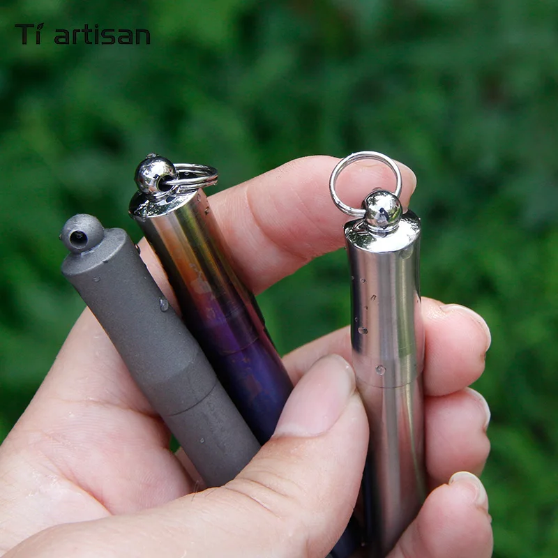 Tiartisan Outdoor Titanium Medicine Box Compact Titanium Keychain Pill Fob Holder Camping Edc Titanium Waterproof Pill Case