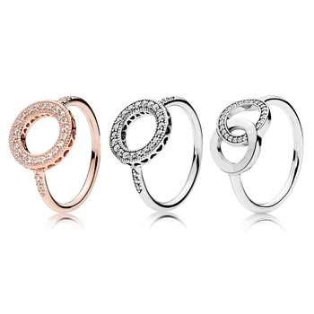 

925 Sterling Silver Ring Charms Round Diy Crystal Women 925 Ring Rose Gold For Women Jewelry