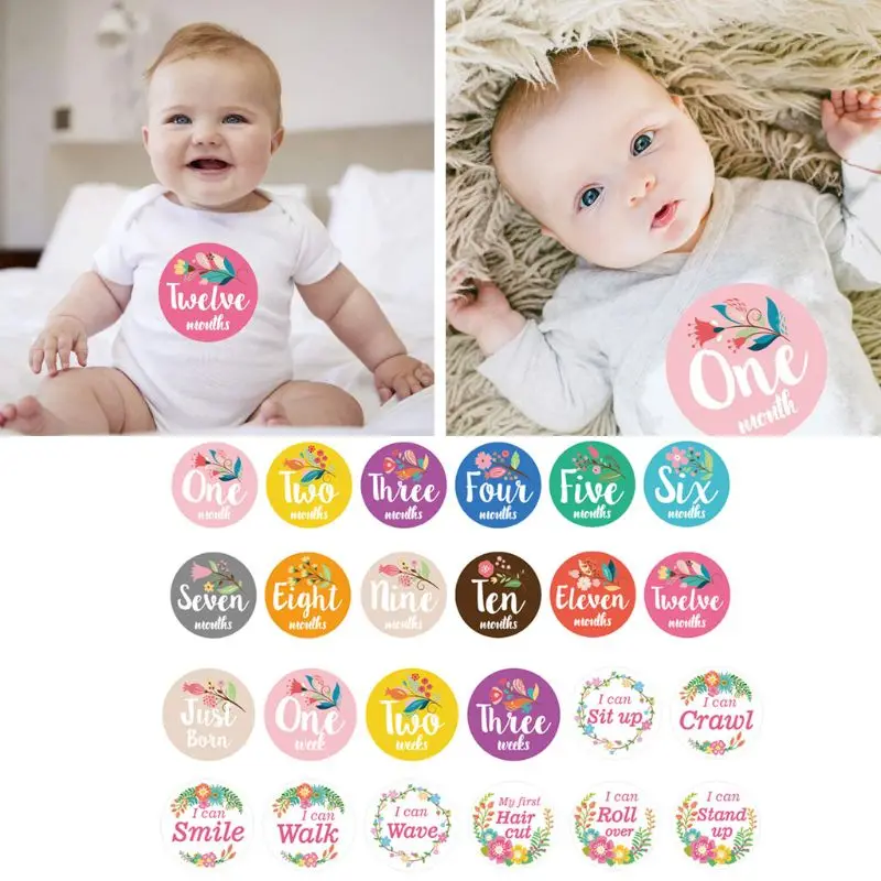 First Year Baby Monthly Milestone Photo Sharing Baby Belly Stickers Birth to 12 Months and 8 Bonus Achievement Stickers E65D