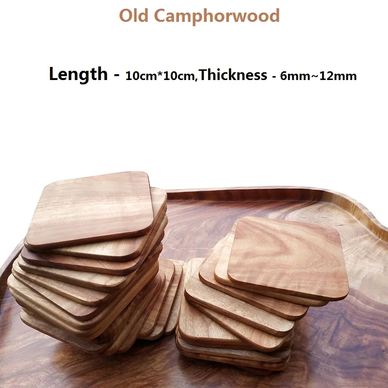 

1pcs Old Camphorwood Wood Coasters Table Cup Mat Kitchen Mat Pad For Bar Cocktail Length(10*10cm) Height(6-12mm) Bar Tool