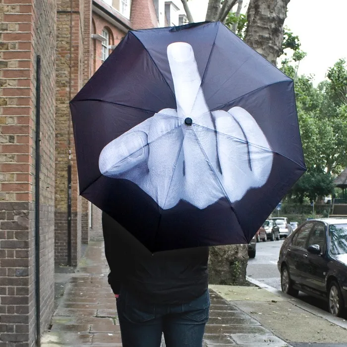 Paraguas de dedo medio para hombre y mujer, sombrilla plegable prueba de viento con personalidad, color negro|Paraguas| - AliExpress