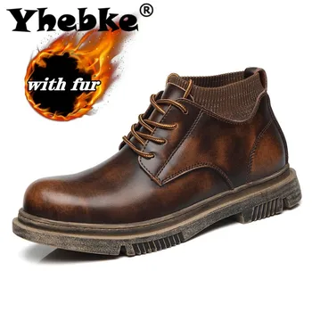 

Yhebke Men's Boots Fashion Warm Fur Winter Shoes Genuine Leather Outdoor Men Boots Casual Brand Snow Ankle Boots Comforty Botas