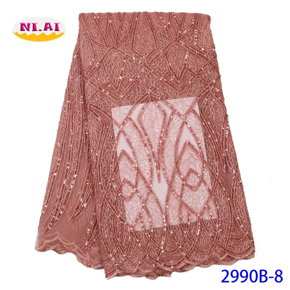 NIAI Latest French Sequins Tulle Lace Material High Quality Nigerian Lace Fabrics Embroidered African Lace Fabric XY2990B-6