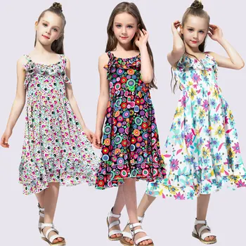 

2020 New Girls Floral Print Princess Dress Summer Kids Chiffon Ruffle Party Strap Sundress Children's Vestido Dresses for Girls