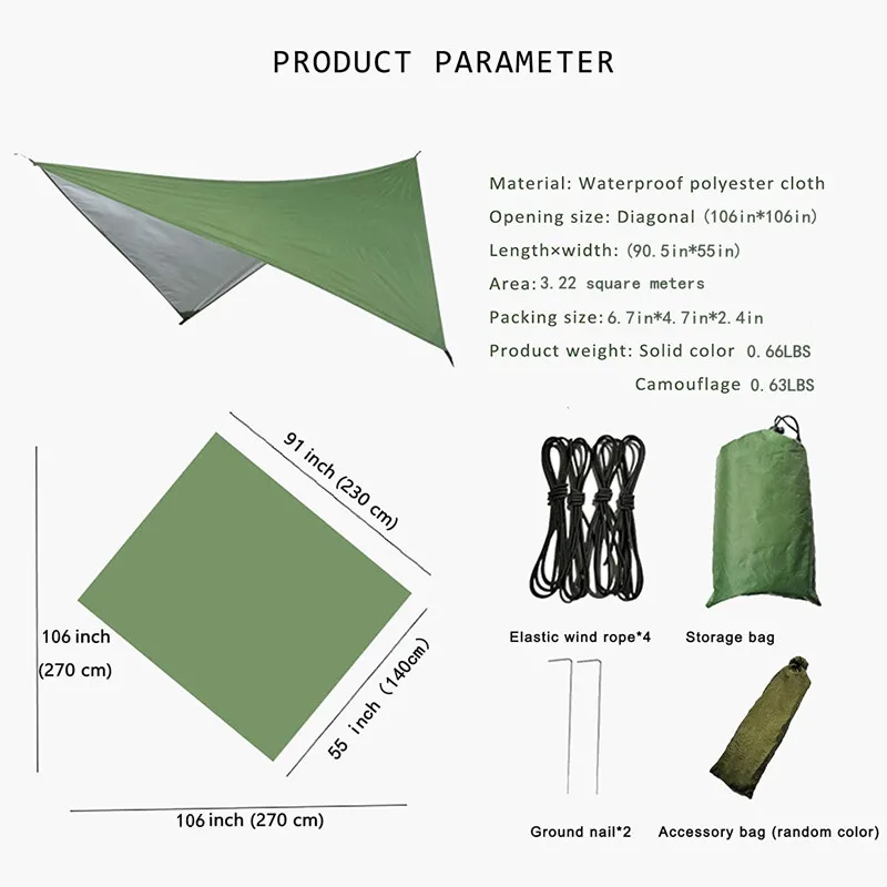 Large Camping Hammock with Mosquito Net and Rain Fly- 2 Person Portable Hammock with Bug Net and Tent Tarp , Hammock Tent