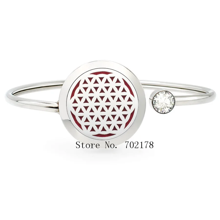 Lotus flower 25mm Stainless Steel Twist Aromatherapy locket Bracelet Bangle essential oil perfume locket bracelet Jewelry - Окраска металла: 043