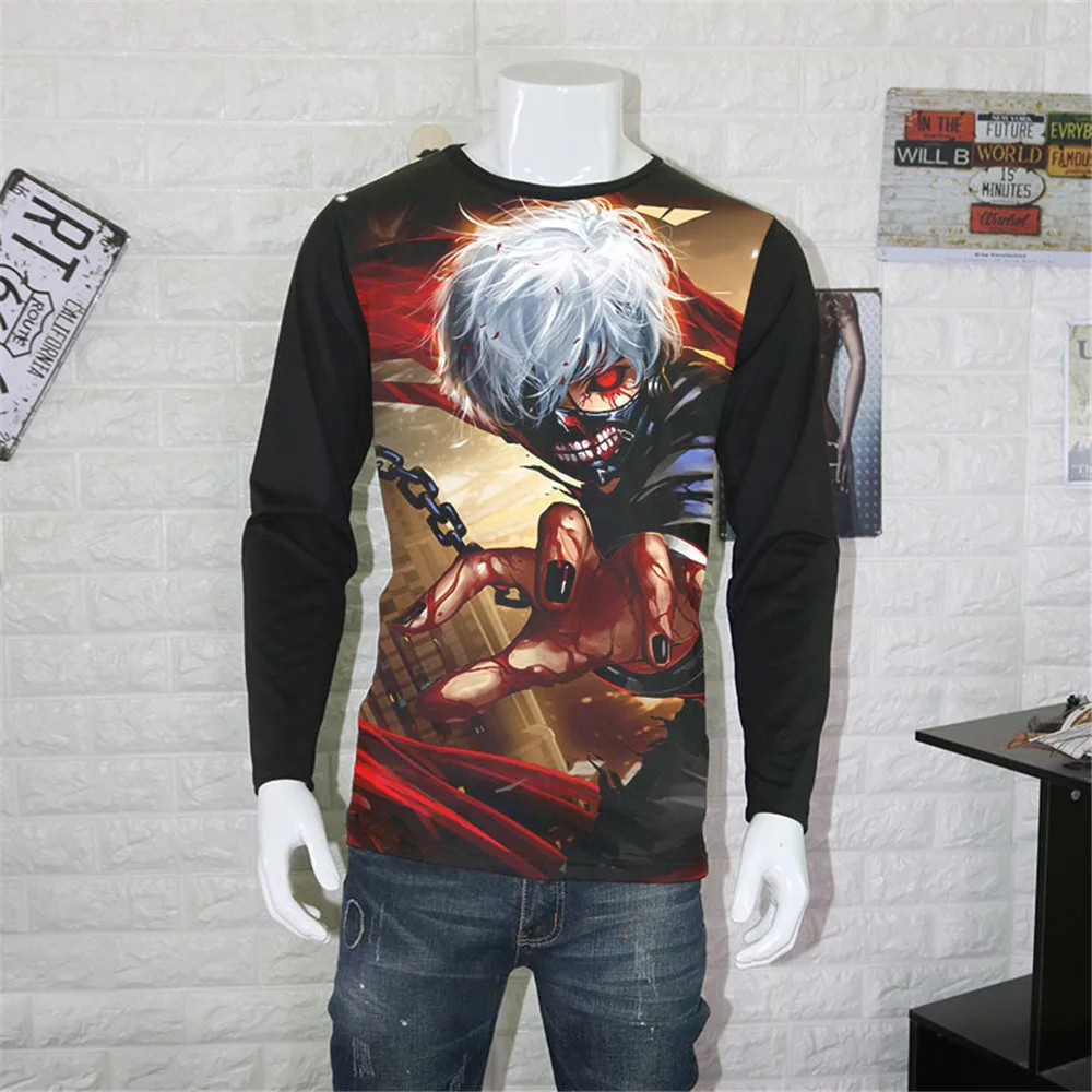 Костюмы для косплея, аниме, унисекс, футболка с принтом «Токийский Гуль», Kaneki Ken, футболка с длинным рукавом, Kirishima Touka, топы, Осенние футболки, одежда