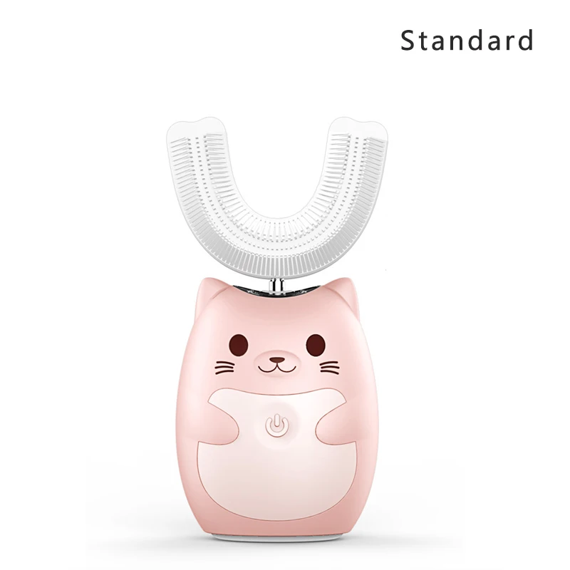 U-образная Детская электрическая зубная щетка 360, Детская силиконовая ультразвуковая Водонепроницаемая зубная щетка, три скорости, автоматическая зубная щетка для детей - Цвет: Pink Standard