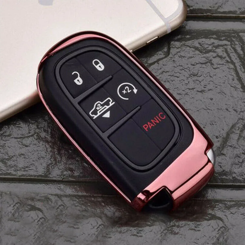Автомобиль дистанционного Мягкий ТПУ ключ Защитная крышка чехол для автомобиля Jeep Compass Patriot Dodge Journey Chrysler 300 Авто Accessorise стайлинга автомобилей - Название цвета: pink