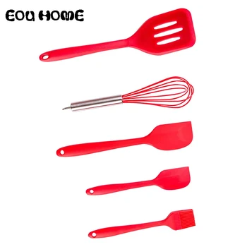 

5Piece / Set Nonstick Silicone Gel Heat Resistant Red Kitchen Cooking Utensils Baking Supplies Creative Egg Beater Cake Tools