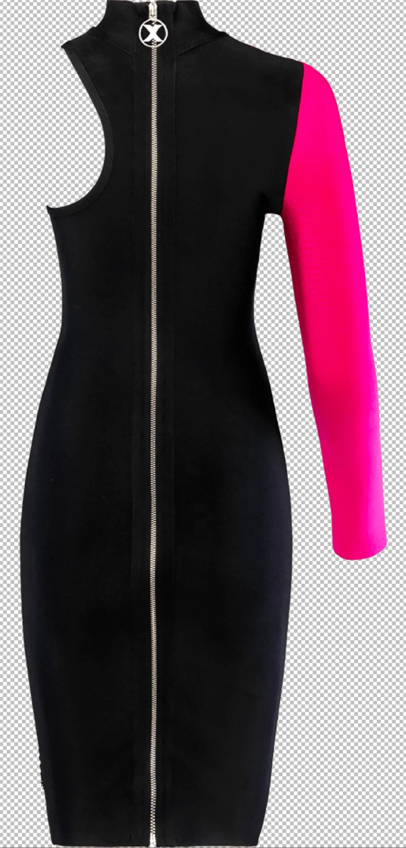 Europe and the United States autumn new long sleeved irregular shoulder stitching hot drilling knee knee bandage dress sexy fas