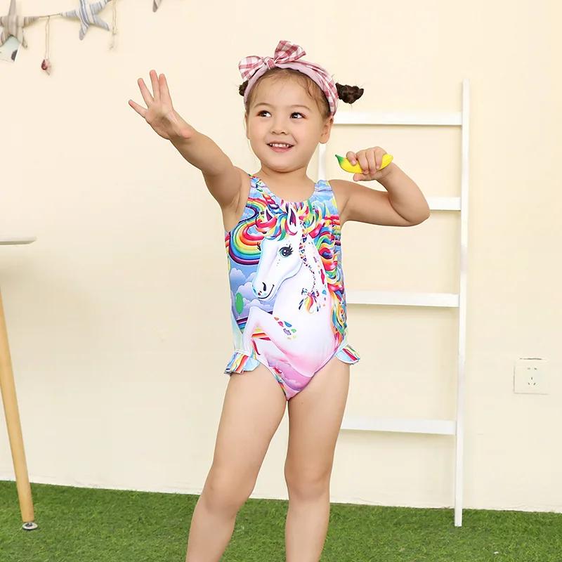 

2019 Baby One-piece Swimming Suit Cute Hot Springs Quick-Dry Girls Unicorn Bathing Suit Skirt Swimwear Wholesale