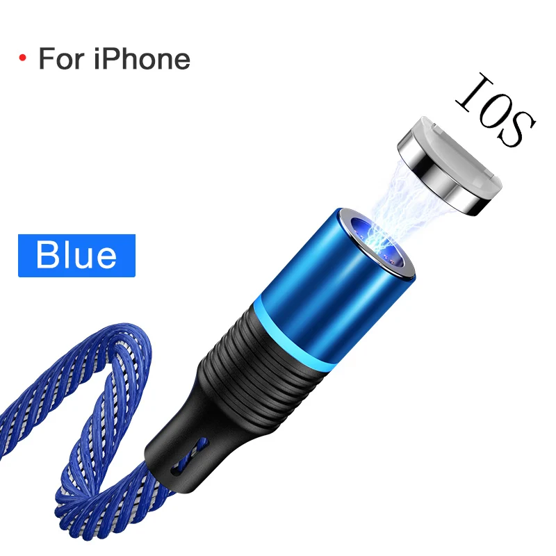 Магнитный кабель магнитная зарядка провод для зарядки кабель USB кабель для iPhone type C Быстрая зарядка данных Быстрая зарядка для huawei Xiaomi LG магнитное зарядное устройство все мобильные телефоны - Цвет: blue for iPhone
