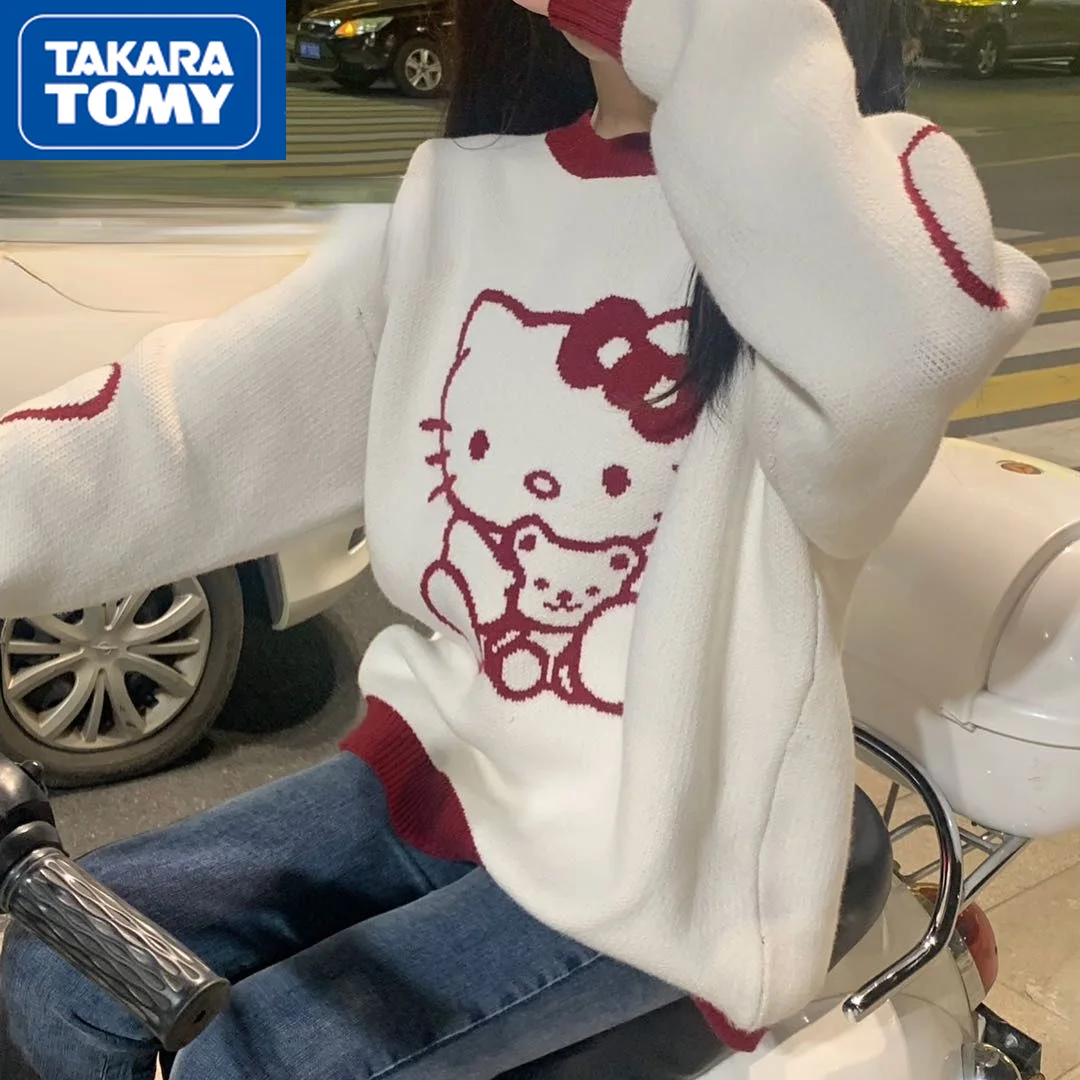 Tanie TAKARA TOMY zima nowy 2021 cute cartoon Hello Kitty sweter z okrągłym sklep