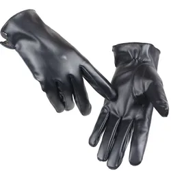 Winter Men PU Leather Plus Plush Thick Touch Screen Warm Mittens Full Fingers Windproof Waterproof Sports Cycling Gloves B55