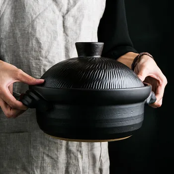 

European ceramic household casserole soup rice hot cooking pot high temperature black porridge stewpan bellied stew pan