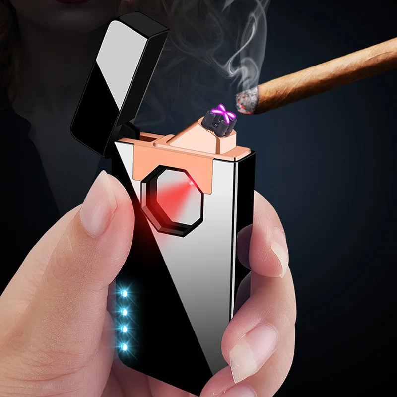 Creative Double Arc Plasma Lighter Fingerprint Touch Electronic Lighters Metal Rechargeable USB Cigarette Lighter Windproof