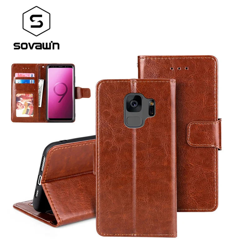 

SOVAWIN Phone Accessories Retro Flip Cases Crazy Horse Texture Card Holder Fold Stand Flip Cases For Iphone 6 6S 7 8 Phone Prote