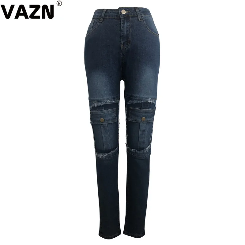 VAZN GHSF12058 новые осенние обычные джинсы сексуальные модные однотонные с карманами и высокой посадкой женские длинные джинсовые тонкие брюки-карандаш, джинсы