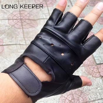

1 Pair Unisex Black PU Leather Fingerless Gloves Solid Female Half Finger Sport Driving Mittens Women Men Gym Fitness Luvas