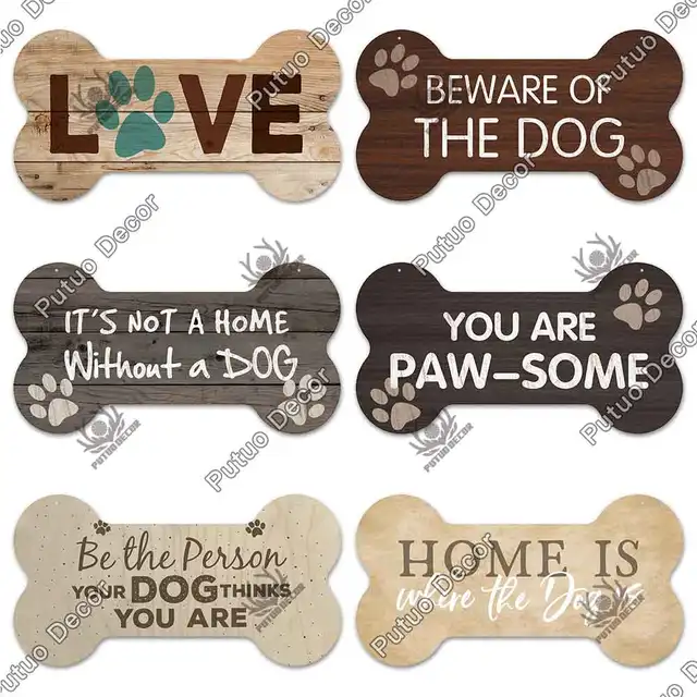 Putuo Decor Bone Shaped Dog Tag Plaque Wood Lovely Friendship Wooden Pendant Wooden Plaques Signs for Dog Lover House Decoration 5