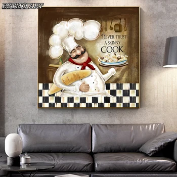 

Cartoon Cook Wall Art Canvas Painting Modern Cooking Paintings on The Wall Posters Cuadros Decorative Pictures for Kitchen Room