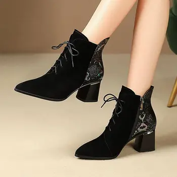 

Botas mujer new winter shoes women's ankle boots kid suede lace up keep warm mixed color ankle boots bottes femme