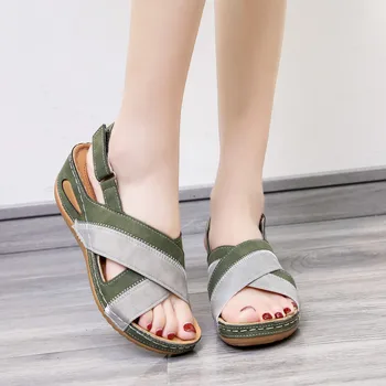 

COOTELILI Women Sandals 2020 Leather Sandals Summer Shoes Woman Rome Style Casual Beach Sandles Non-slip Fashion Shoes