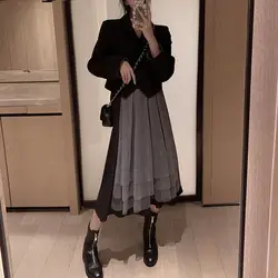 2019 новый стиль осень Ретро мода маленький костюм женский костюм элегантный для похудения в западном стиле газовое ПЛАТЬЕ НА ШЛЕЙКАХ
