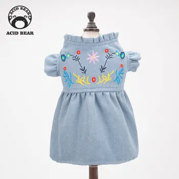 

Pet Embroidery Princess Dress Autumn Dress Dog Clothes Teddy Denim Skirt Spring and Summer Spring Thin Clothing