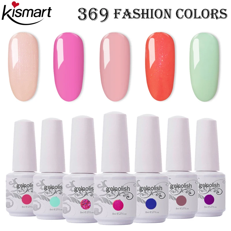  Kismart 369 Colors 8ml Nail Polish Nail Gel Soak off LED UV Hybrid Gel Lacquer Nail Primer Gel Varn