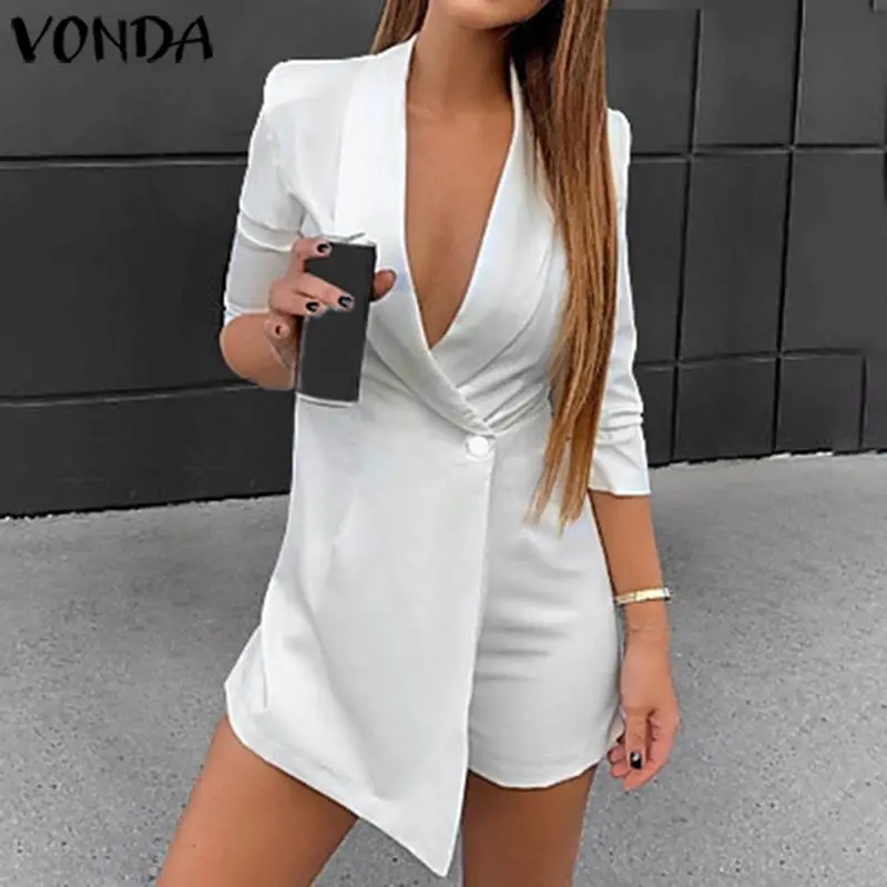 VONDA, женские куртки и пальто, осень, 3/4 рукав, отложной воротник, куртки, вечерние, для девушек, одежда для работы, размера плюс, верхняя одежда, 5XL