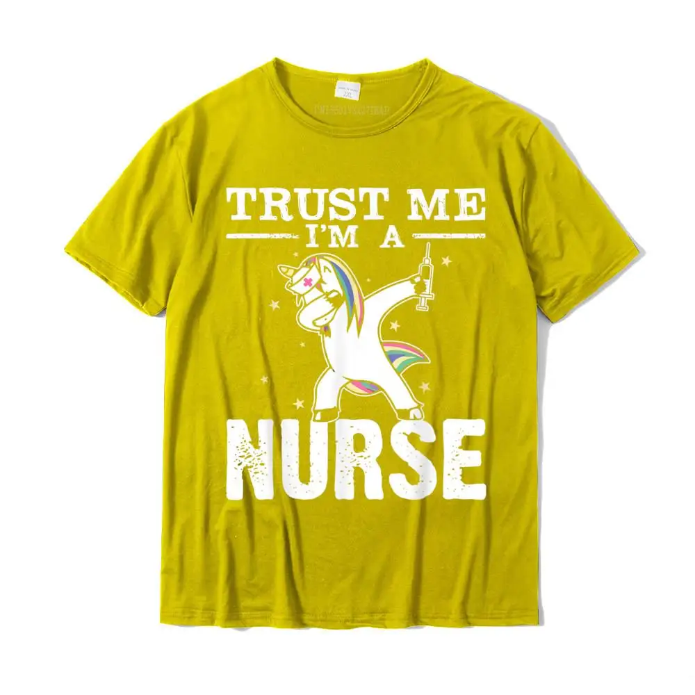 Fitted Men's T-Shirt Europe Casual Tees 100% Cotton Short Sleeve Funny T Shirt Crew Neck Top Quality Trust Me I'm A Nurse Funny Dabbing Unicorn T-Shirt__30054 yellow