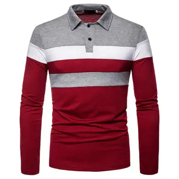

Casual Men Long Sleeve Turn Down Collar Stripes Color Block Buttons Shirt Blouse