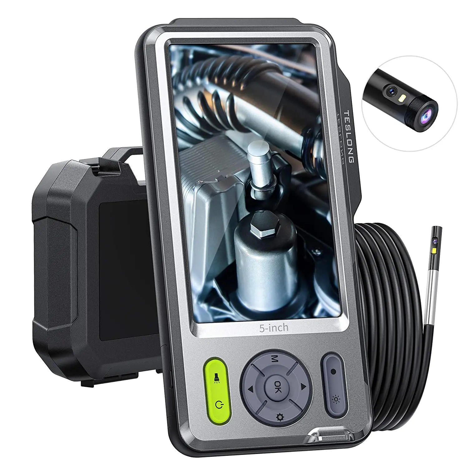 

Teslong 5" IPS Screen 5mm Dual Lens Endoscope Inspection Camera Waterproof 1080P Borescope 5m 7 Leds Built-in Microphone 32GB