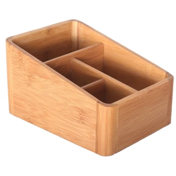 

HOT-Wooden Desk Stationery Storage Box Desktop Organizer Pen Pencil Holder Divided Storage Box