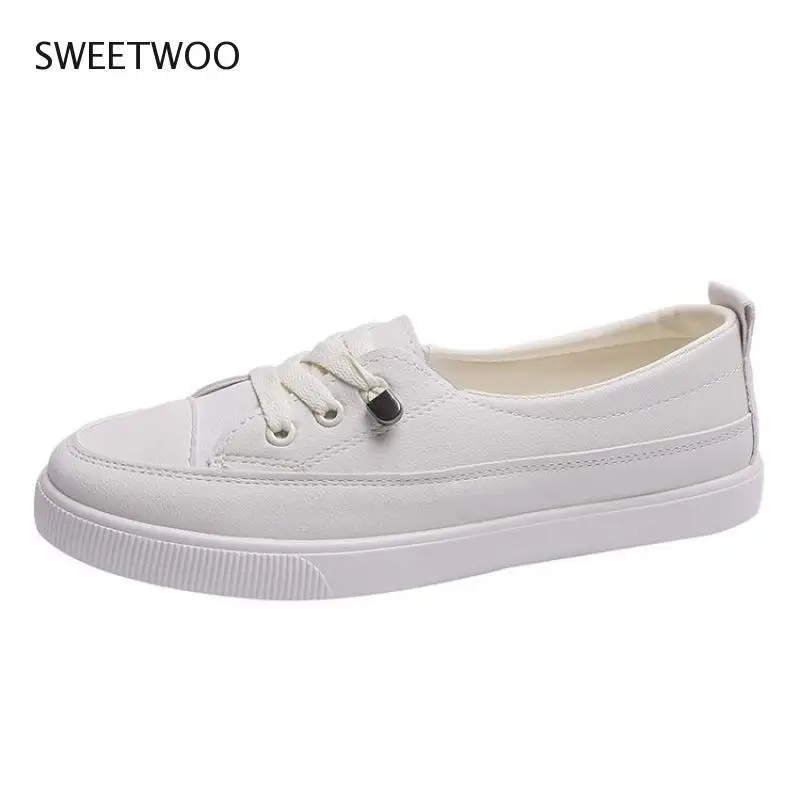 Low platform sneakers women shoes female pu leather Walking sneakers Loafers White flat slip on casual shoes