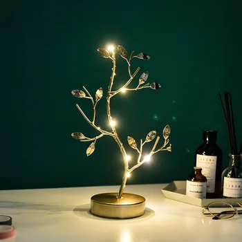 

Northern Europe creative gold leaf decoration night lamp bedside room warm romantic desk lamp rustic home decor LED tree light