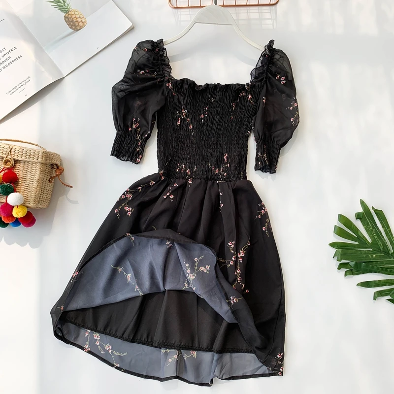Новое модное женское французское ретро платье с квадратным вырезом популярное милое шифоновое цветочное