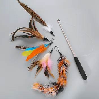 

Funny cat stick set pet cat toy telescopic feather funny cat rod replacement head five 50 pieces