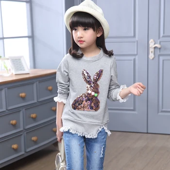 

Weixu Children's Spring Autumn T-shirt with Sequins Girls Kids Long Sleeve Lace Top Clothes for Teenage Girls 6 7 8 12 Years Old