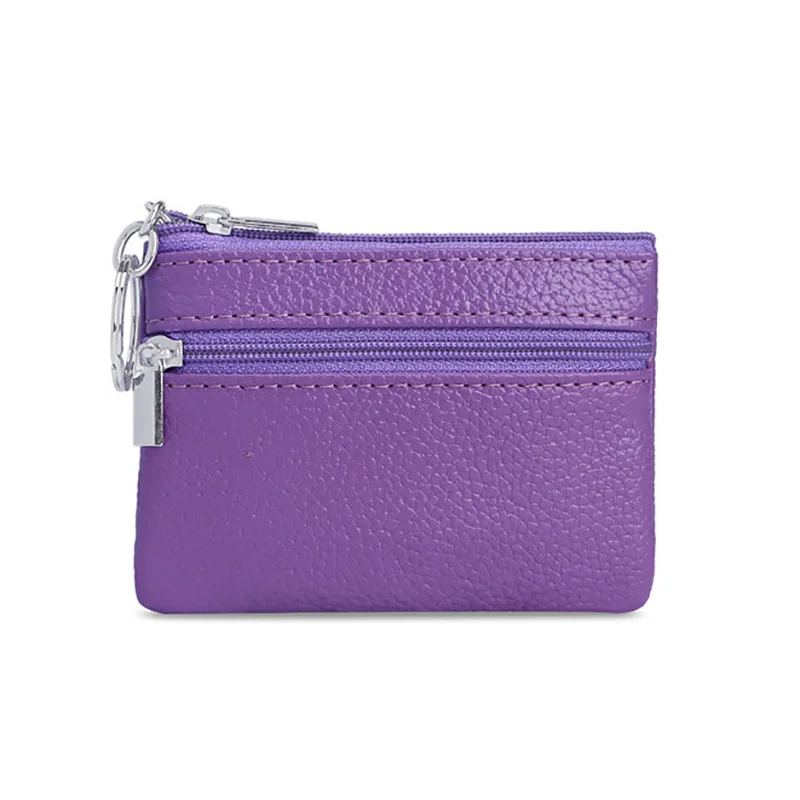 Популярный кошелек для ключей из натуральной кожи в европейском и американском стиле, маленький кошелек для монет, посылка для автобусной карты, карман на молнии, логотип с именем на заказ - Цвет: violet