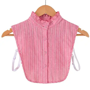 

Womens Wild Ruffles Lapel Detachable Half Shirt Blouse Pink Stripes Lace Print Fake Collar AXYD