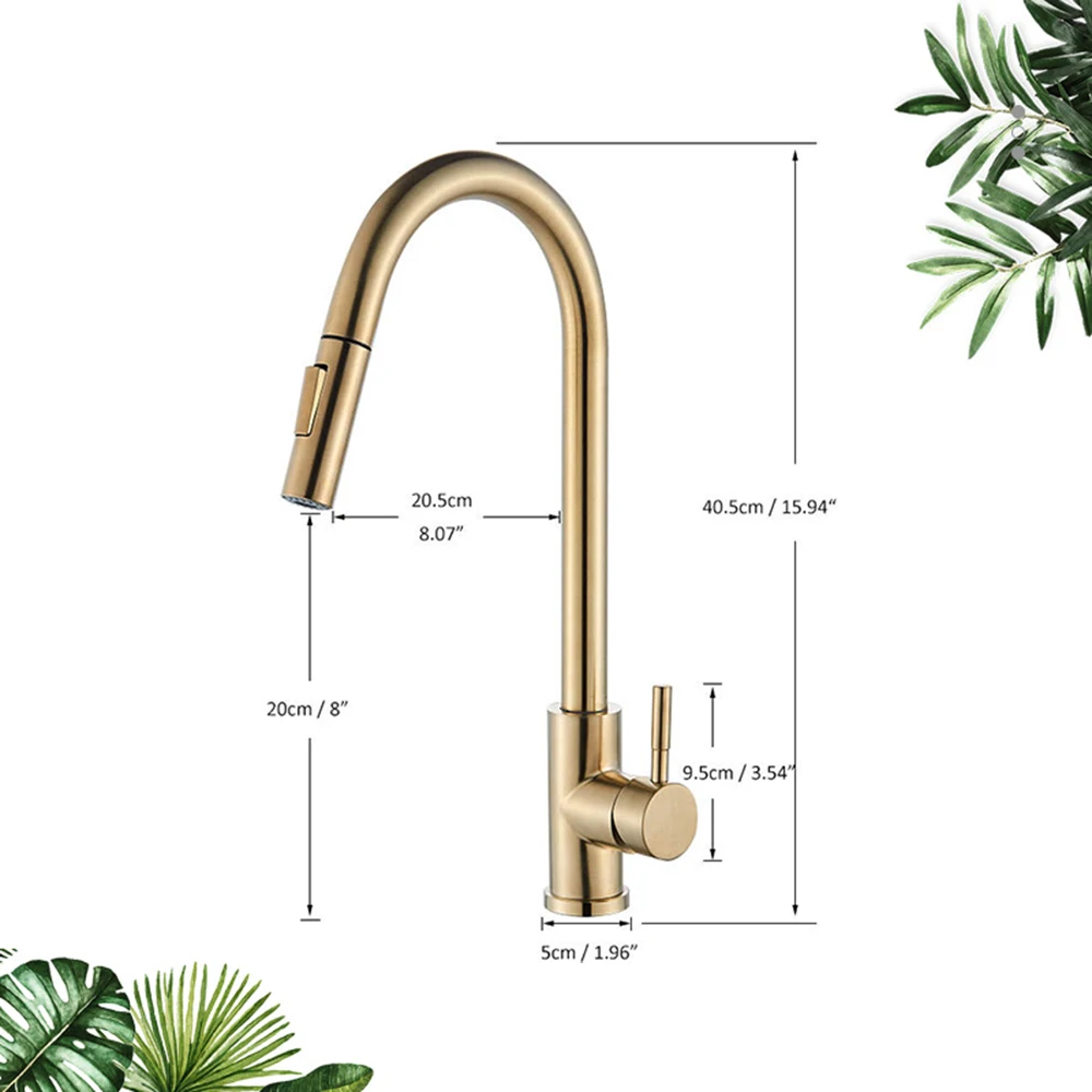 Kitchen Faucets Luxury Brushed Gold Kitchen Wash Basin Faucet Hot Cold Mixer Tap 360&deg; Rotating Spout Deck Mount Two Outlet Modes