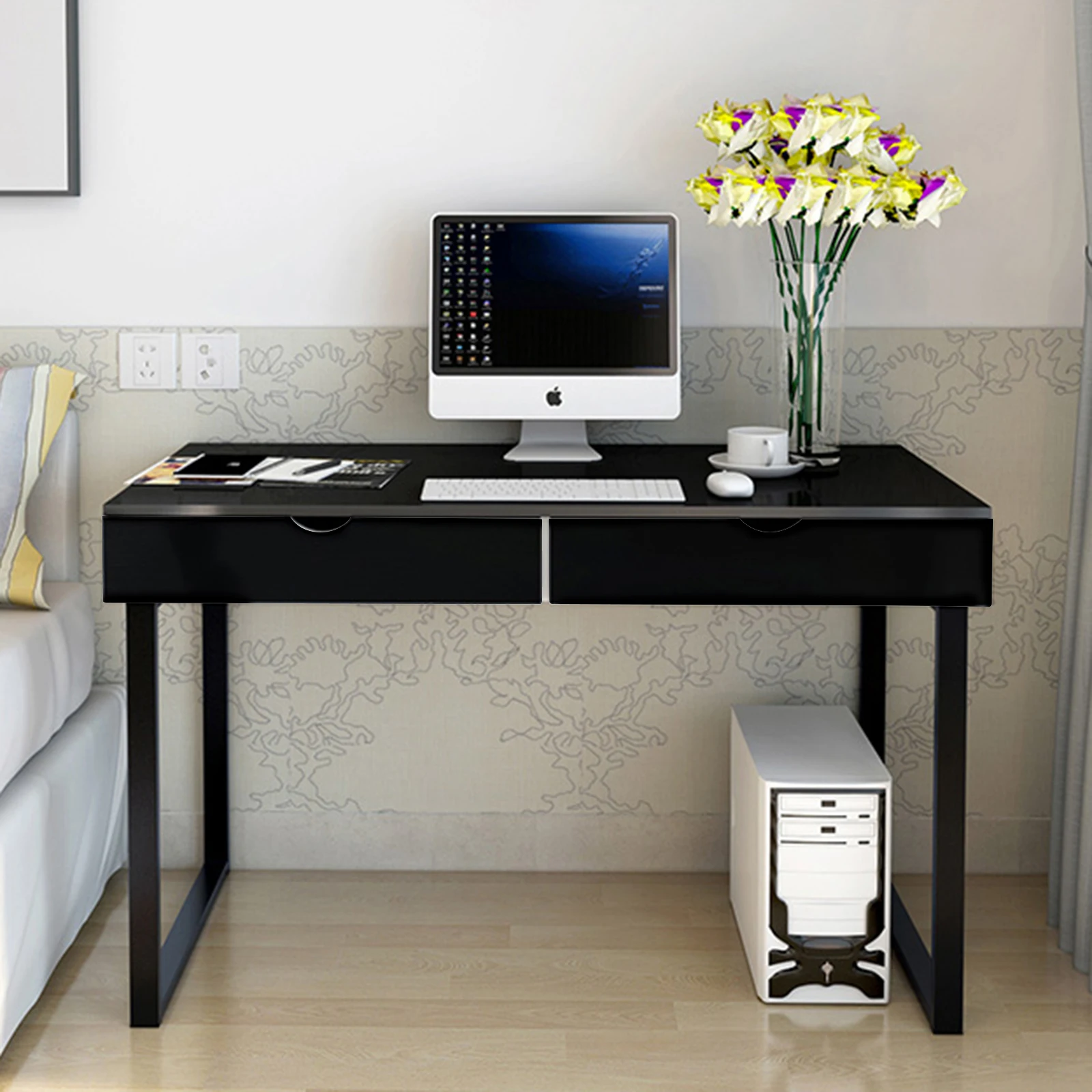 Black Home Laptop Computer Desk Desktop Stand Workstation Study Office 120Cm UK 