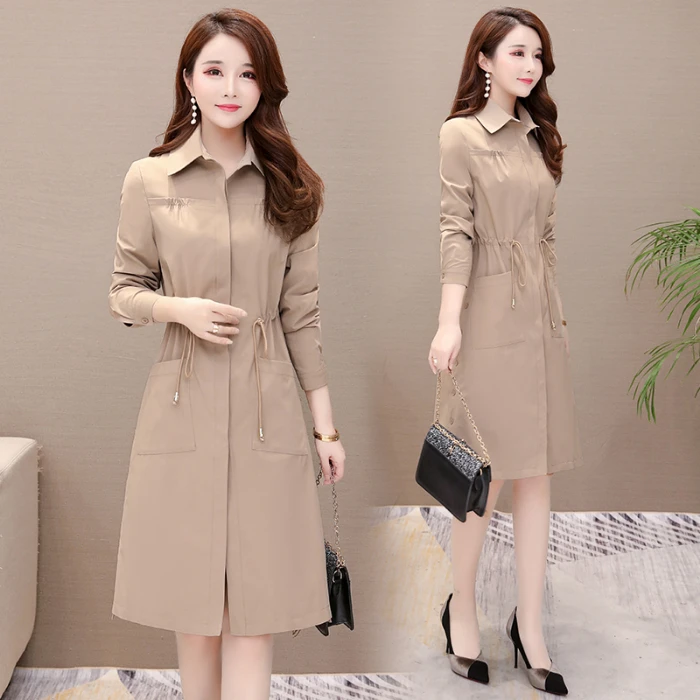 Тонкое пальто Весенняя модная длинная повседневная куртка женское длинное пальто Высококачественная куртка женское осеннее пальто с отложным воротником размера плюс