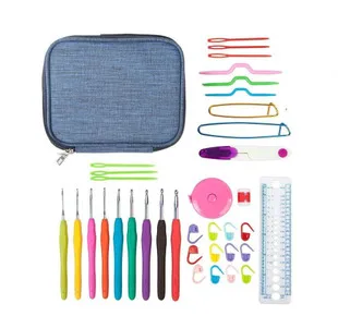 Amazon Hot Sales Knitted Bag 9 TPR Aluminum Crochet Hook Weaving Tool Plastic Fittings Crochet Hook Set