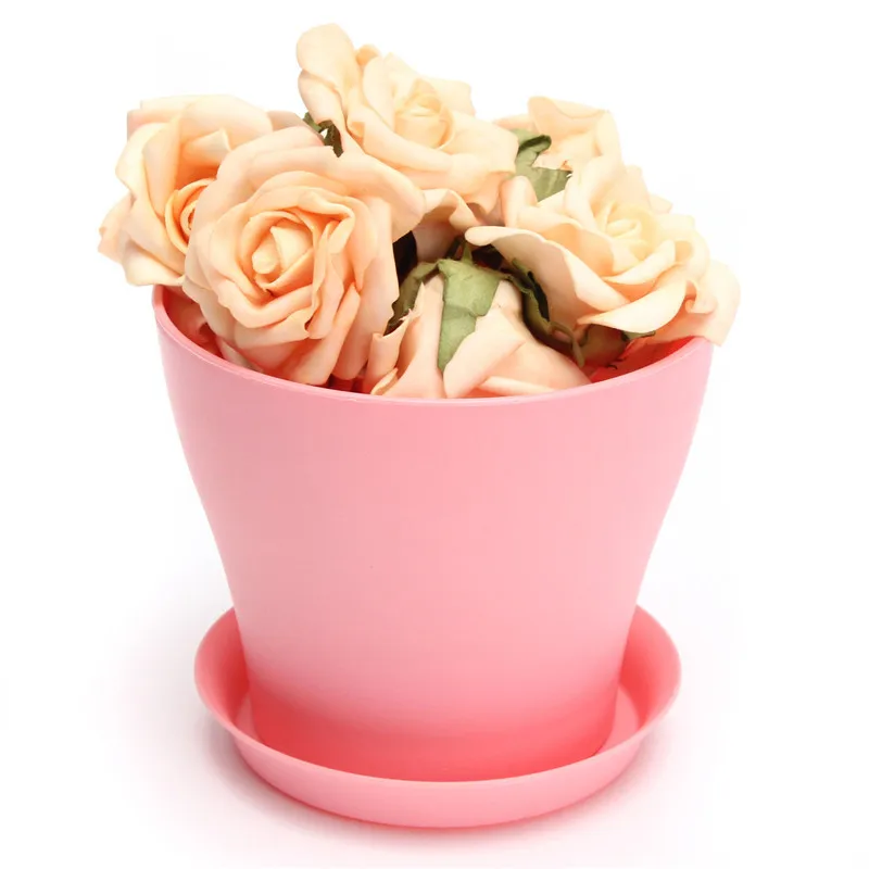 Большой полимерный комнатный открытый садовый цветочный горшок Балконный пластиковый горшок для сада домашний декор цветочный горшок - Цвет: Розовый